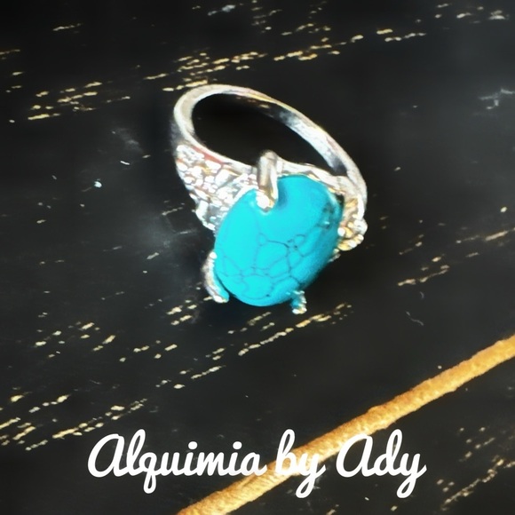 Turquoise silver statement western ring - Picture 1 of 6